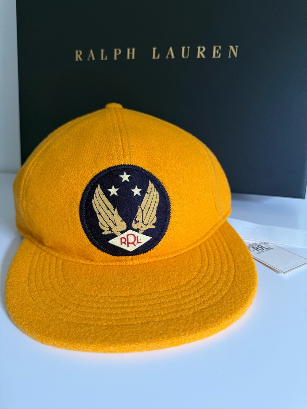 RRL Ralph Lauren Men’s Wool Blend Leather Strap Cap Gold OS NWT Heritage